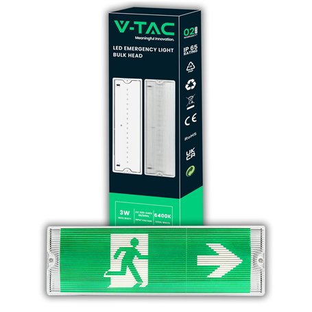 V-TAC Lampe de Secours LED 3W pour Plafond et Mur - Éclairage de Sortie de Secours avec Batterie - Autonomie 3 Heures - IP65 - L