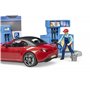 bruder 62111 - Station-service Bworld avec pompe à essence, station de recharge pour voitures électriques, station de lavage, po
