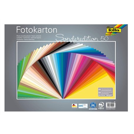 folia- Lot Feuilles de Carton photo-50 x 70 cm-300 g/m² -50 Couleurs Assorties-Base idéale pour de Nombreuses idées de Bricolage