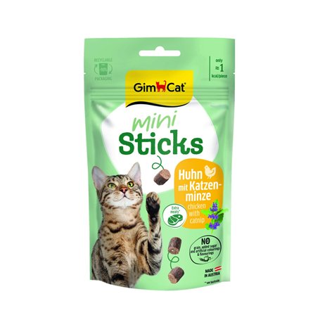 GimCat Mini bâtonnets de Poulet avec Herbe à Chat - Petites bouchées pour Un Plaisir Particulier - 1 Sachet (1 x 50 g)