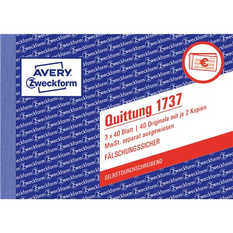 Avery Dennison Zweckform reçu TVA Présenté séparément 1ère 2ème et 3ème Page Papier Imprimé non-carbon A6 sur