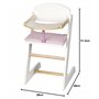 roba Chaise Haute pour Poupon et Poupée Scarlett en Bois + Coussin Rose et Plateau Repas - Hauteur 52 cm - dès 3 Ans - Blanc / N