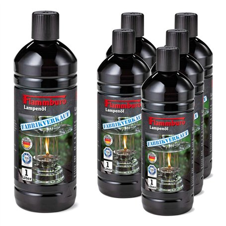 FLAMMBURO (6 Litres) Huile pour Lampes - Bouteilles de 1000 ml - Idéale pour les Lampes à Huile