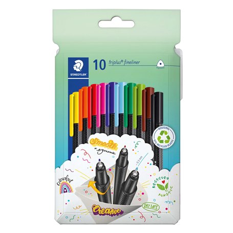 Staedtler Fineliner triplus 334 C10 Lot de 10 feutres fins ergonomiques avec pointe ultra fine de 0
