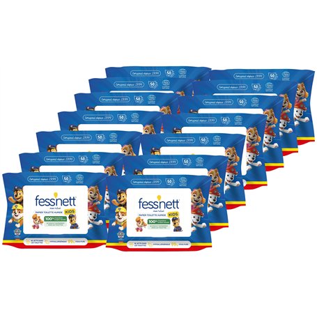 Fess'nett - Papier Toilette Humide Kids - 50 Pièces par Pack - Contient 10 Packs par Unité - Doux pour Enfants - Hygiène Supérie