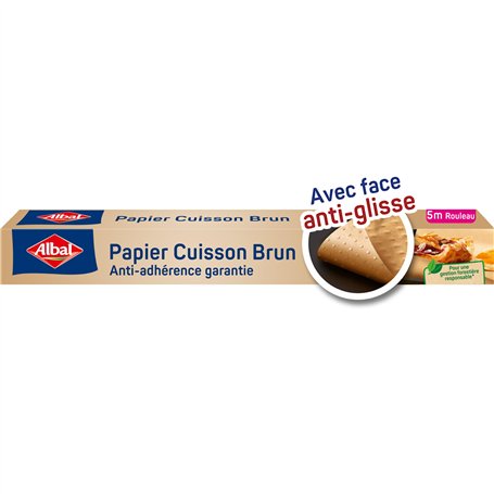 Albal - Papier Cuisson Brun 5m - Teinte naturelle - Anti-glisse - Anti-adhérent