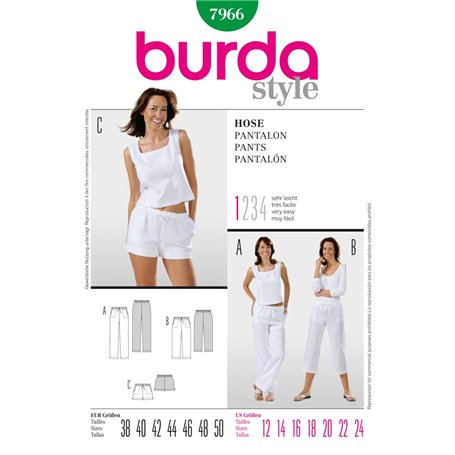 Patron de couture burda 7966 pantalon de longueurs différentes