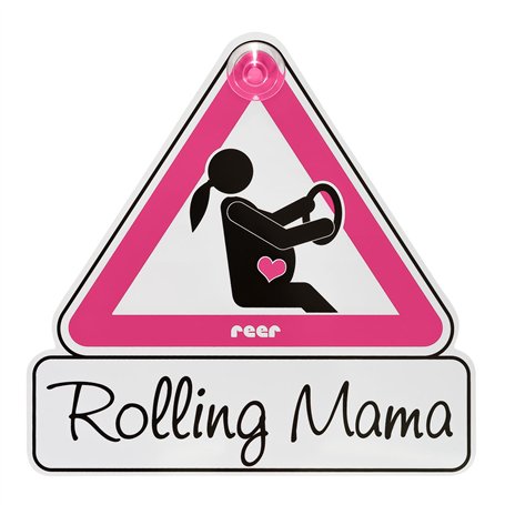 reer 88014 MommyLine Plaque de voiture pour femme enceinte « Rolling Mama » Rose