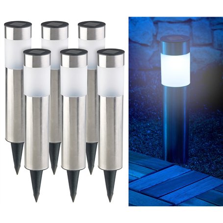 6 bornes lumineuses solaires à LED avec capteur de luminosité - Rondes [Lunartec]