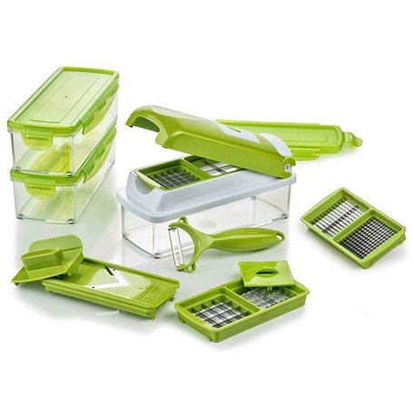 Genius Mandoline Nicer Dicer Smart 14en1 Multifunction Professionelle vert - Coupe-légumes avec Grilles de découpe + Poussoir