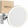 ovimar Vorupor Miroir cosmétique argenté | Avec éclairage | Rechargeable | Montage mural à percer | Dans la salle de bain | Miro