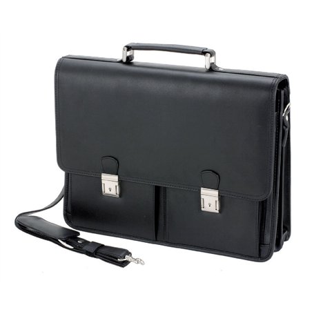 Alassio Attaché Caisse "Veneto" Avec Compartiment pour Ordinateur Portable Cuir Noir Serrures Bandoulière Amovible Dimensions Ex