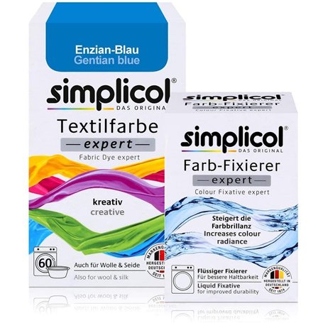 simplicol : Kit Complet Teinture Expert + fixateur : Votre Teinture Express (Paquet 300g + Flacon 90ml) - Bleu Gentiane