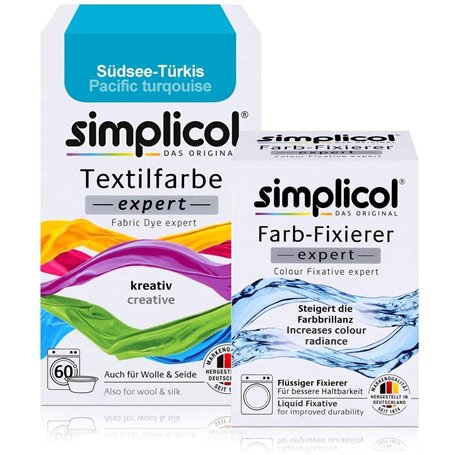simplicol : Kit Complet Teinture Expert + fixateur : Votre Teinture Express (Paquet 300g + Flacon 90ml) - Turquoise du Pacifique
