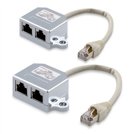 kwmobile 2X Dédoubleur câble réseau - Répartiteur Cat. 5e RJ45 fiche Alimentation Ethernet - Distributeur T vers 1x RJ45 réseau