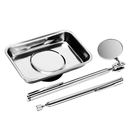 S&R Plateau et balais magnétique 64x93mm + Stylo magnétique télescopique jusqu'à 625 mm + miroir flexible Ø 32 mm extensible jus