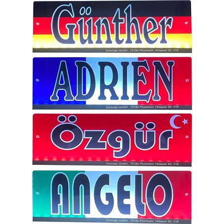 Schmalz Werbeservice Plaque signalétique LED Trucker avec drapeau du pays - enseigne lumineuse en acrylique avec pays et texte s