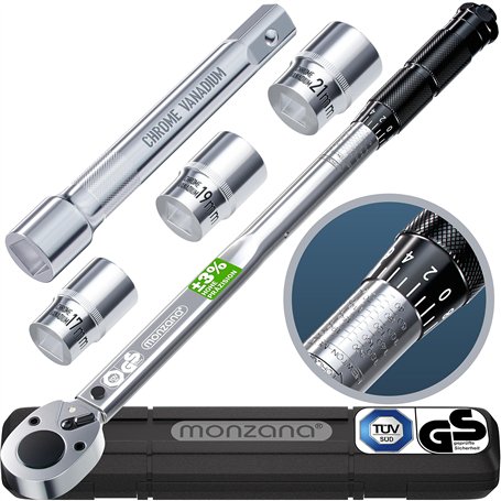 Monzana® Clé dynamométrique 1/2' 6 pcs 40-210Nm TÜV Süd GS CvV 3 embouts extension valise de rangement clé de serrage voiture mo