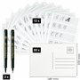 OfficeTree 50 x Carte Postale Vierge A6 - Carte Blanche Cartonnée avec 2 Stylos de Calligraphie et 12 Modèles ABC pour S'exercer
