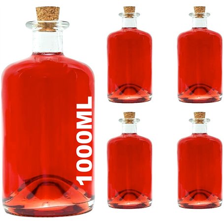 4 Bouteilles en verre 1000ml (APO) Bouteilles de pharmacien 1 litre Bouteilles de verre vides avec bouchon de liège Bouteilles B