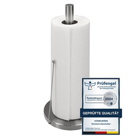 VonBueren Porte-Rouleau essuie-Tout sur Pied 32 x 15 cm | Acier Inoxydable | Porte essuie-Tout argenté | Support Rouleau de Papi