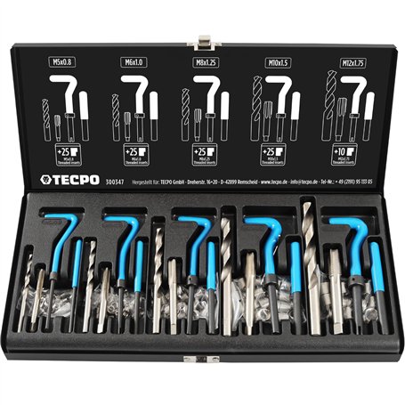 TECPO Kit de réparation de filetage 131 pièces outil de réparation de filetage M5 M6 M8 M10 M12