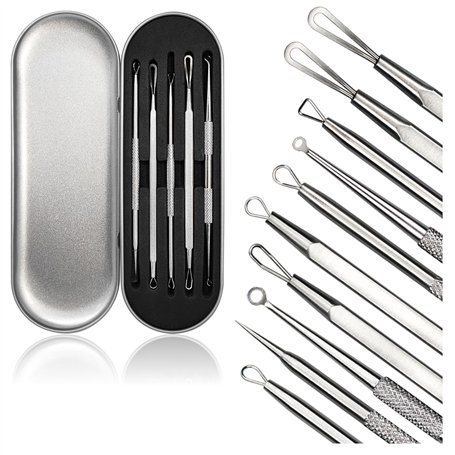 com-four® Kit Extracteur de Points Noirs – Ensemble de 5 Outils en Acier Inoxydable pour Le Nettoyage du Visage