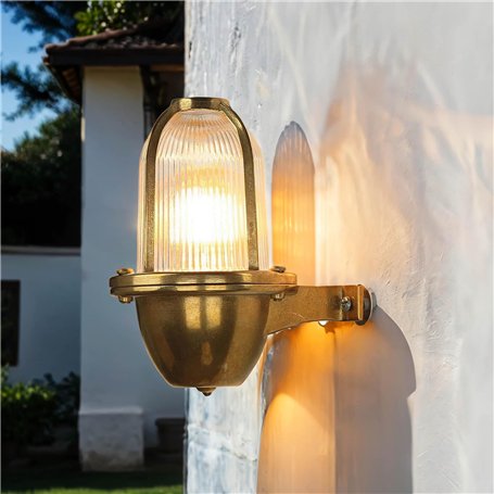 Lampe bateau en laiton côtelé IP64 élégant maritime E27 Premium Lampe murale extérieure Maison balcon