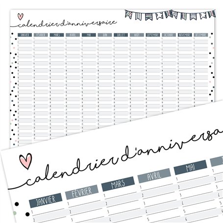 Calendrier d'anniversaire Confetti I DIN A3 I en français indépendant de l'année I Calendrier permanent pour filles femmes burea