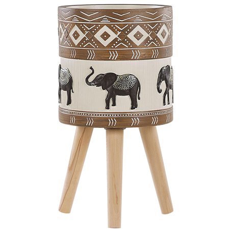 Cache-Pot Support Plantes avec 3 Pieds en Bois 25 cm de Diamètre Motif Éléphants Peint à la Main Idéal à la fois pour Extérieur
