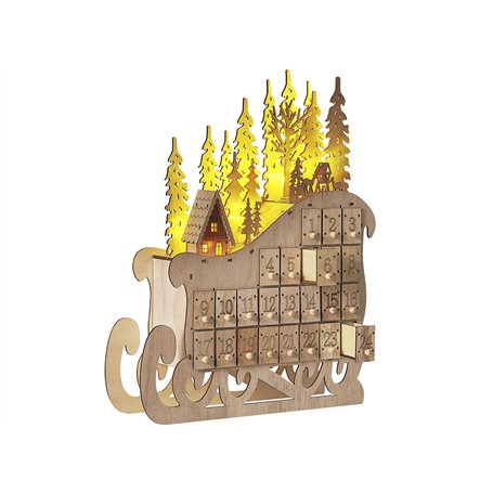 Figurine de Traîneau Calendrier de l'Avent avec LED en Bois de Peuplier Impala