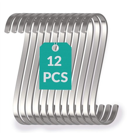 Praknu 12 Crochets Plats en Forme de S en Acier Inoxydable - 8cm - Charge jusqu'à 25kg - Crochet de Suspension pour Cuisine