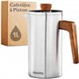 Cosumy Cafetière à Piston Inox 1l pour 5 Tasses - Double Paroi Isolante - Garde le café chaud - Acier Inoxydable et Bois de chên