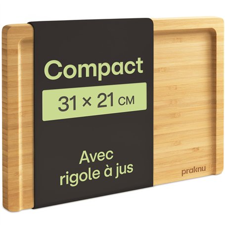 Praknu Planche à Découper en Bois Avec Rainure à Jus – Compacte 31