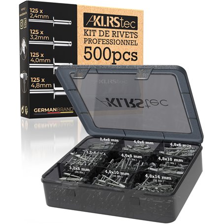 KLRStec Professional Kit de Rivets Aveugles [500pcs] Aluminium/Acier Kit d'Assortiment de Rivets Pop pour Pince a Rivet Pop 125