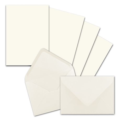 Lot de 25 feuilles de papier à lettre DIN A5 avec enveloppes C6 - Blanc naturel - Fermeture adhésive (blanc) - Papier à lettre m