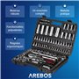 Arebos Coffret d'outils 108 pièces | Jeu de clés à douilles | Jeu de clés à douilles et d'embouts | Boîte à cliquets | Boîte à c