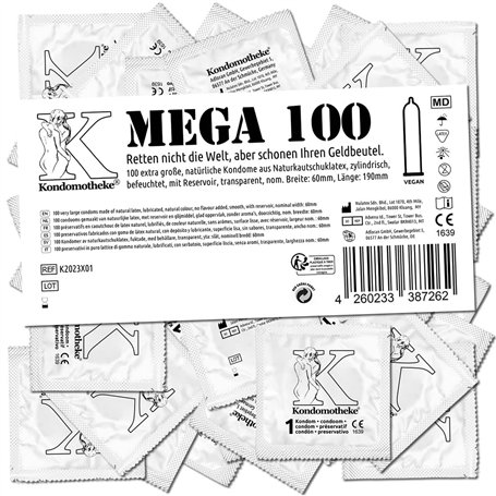 Kondomotheke MEGA Lot de 100 préservatifs XXL de 60 mm de largeur nominale