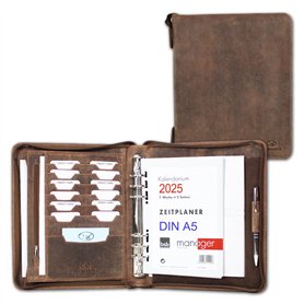 ALMADIH organiseur format A5 en cuir + calendrier 2025 + bloc-notes