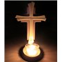 Kaltner Präsente Idée cadeau – Croix crucifix en bois de hêtre véritable avec bougie chauffe-plat 25 cm moderne