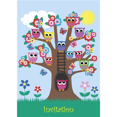 Edition Colibri (10848 FR HIBOUX DANS L‘ARBRE“ - 10 lot de cartes d‘invitation en Français avec des hiboux pour un anniversaire