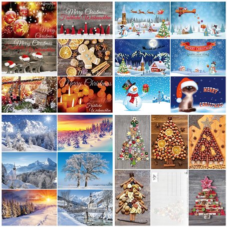100 cartes de Noël dans une boîte: ensemble composé d'un mélange coloré de cartes postales (14