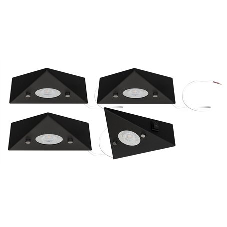 TRANGO 6740-45 Lot de 4 éclairage d'armoire de cuisine noir mat *COOK* encastrable - spot encastré avec module LED 4x 4