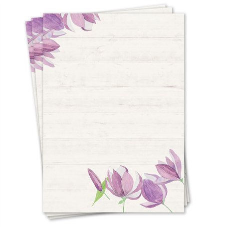 Papier à lettres à fleurs I 50 feuilles de papier vintage à motifs en DIN A4 I tulipe printemps I en beige violet I invitation a