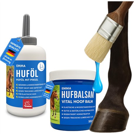 Emma Set Cheval Huile pour Sabots avec Brosse + baume pour Sabots I Soins des Sabots I Graisse pour Sabots Poney I Gel pour Sabo