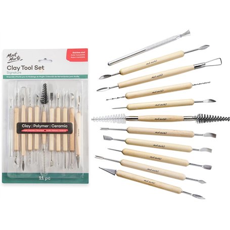 MONT MARTE Outils Modelage - 11 Outils Sculpture de différentes Tailles et Formes - Idéal pour Travailler l'Argile