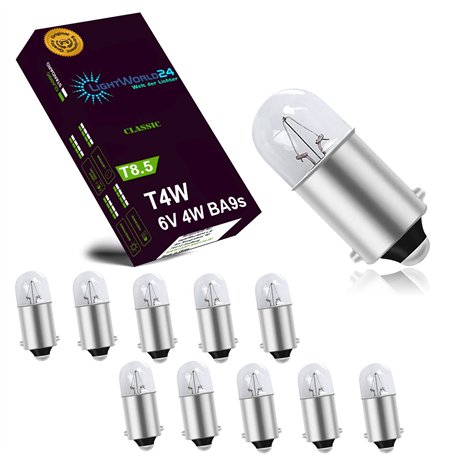 LIGHTWORLD24 10 x T4W BA9s lampe de stationnement lampe de voiture 6V 4W ampoules de stationnement de voiture éclairage intérieu