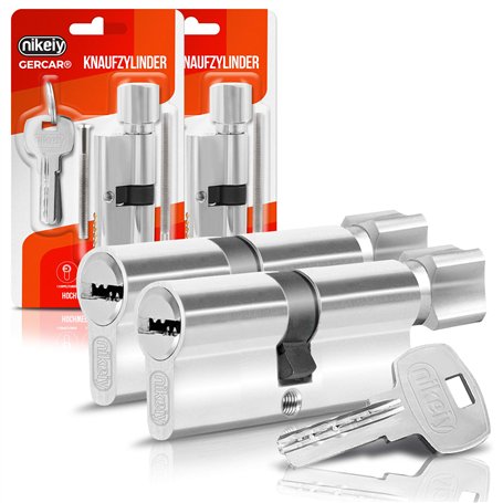 GERCAR Lot de 2 cylindres de serrure à bouton 30/30 à fermeture identique - Avec 10 clés - Longueur : 60 mm - A : 30 B : 30 - Lo