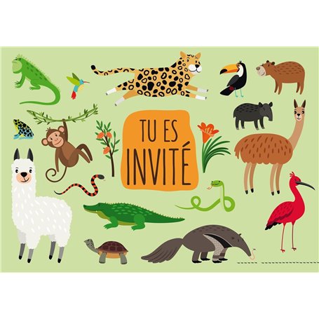 Edition Colibri 10 Cartes d‘invitation ANIMAUX de la JUNGLE en Français pour un anniversaire d‘enfant ou pour une fête au du zoo