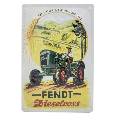 FENDT Plaque murale rectangulaire en tôle de qualité supérieure - 30 x 20 cm - Vert - Rétro - Thème tracteur - Décoration d'atel